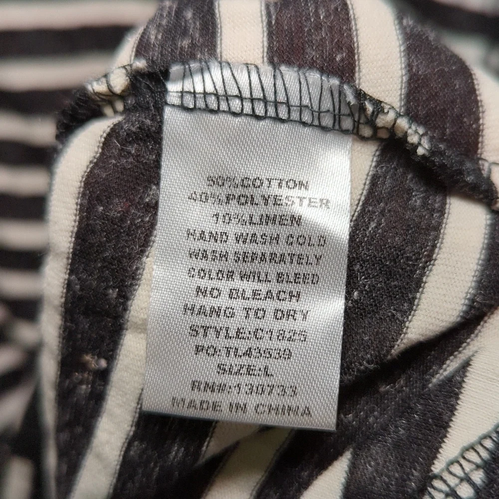 Umgee Black and White Striped V-Neck Shirt Linen Blend Oversized Women's Size L - Picture 3 of 4